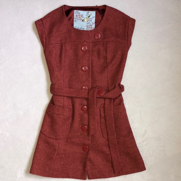 Anthropologie Dresses & Skirts - Anthropologie Tabitha Red Sheath Button Down Toe Front Mini Dress with Pockets